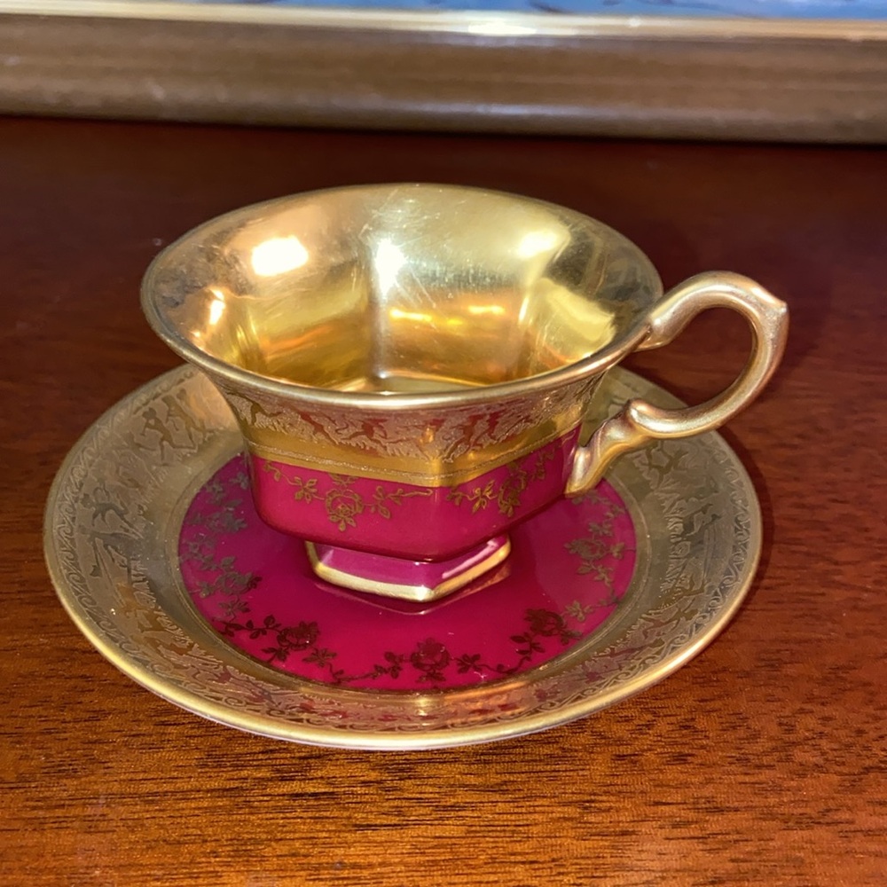 Vintage Royal Epiag Czechoslovakia teacup and saucer gold and red